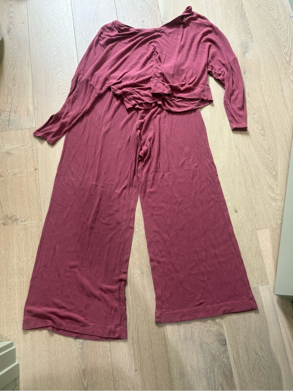 Target Ribbed Wide-Leg Lounge Set in Deep Berry